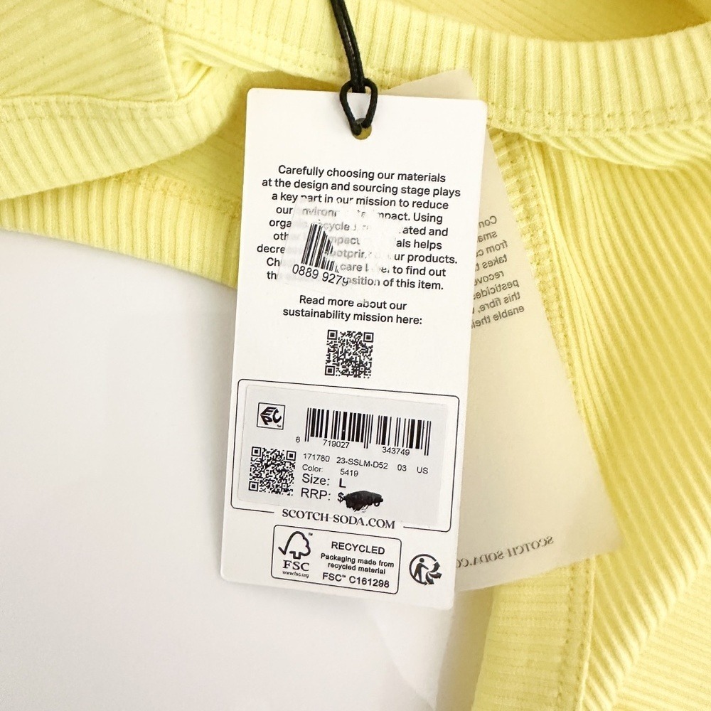 Scotch & Soda Gelbe Cotton In-Conversion Ribbed‎ Yellow Racer Tank - Large - Picture 5 of 7